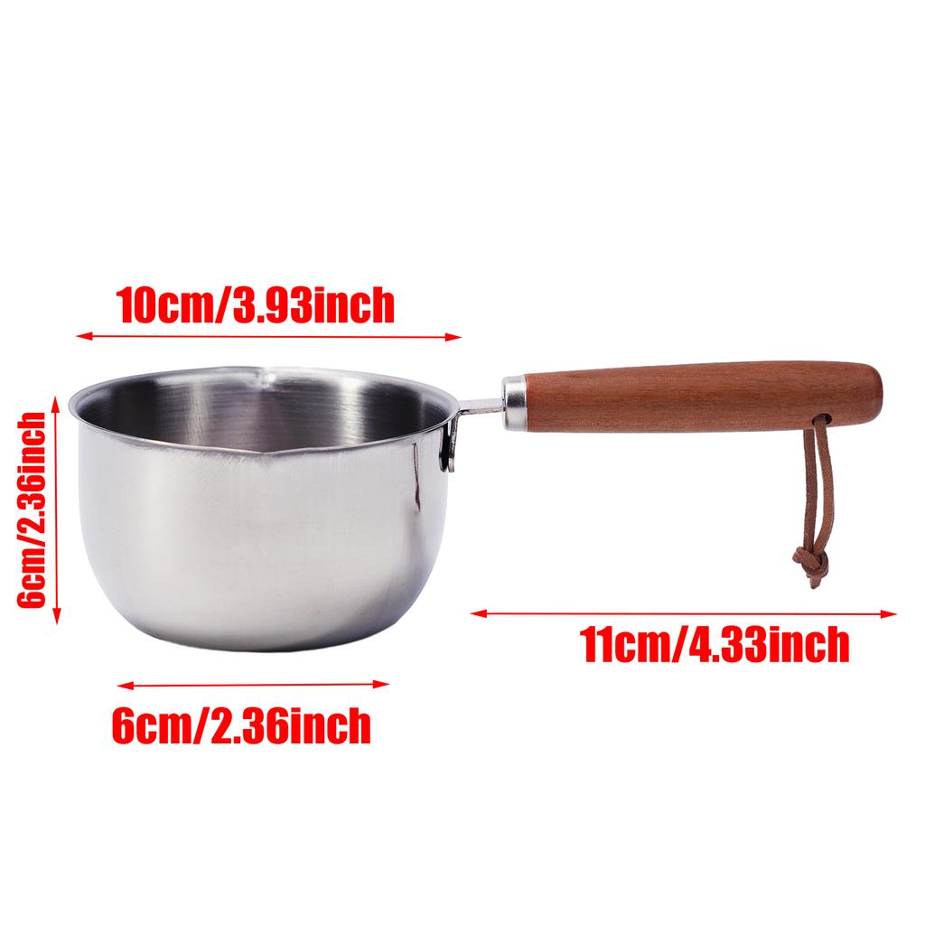150/300/500ML Stainless Steel Oil Pot With Wooden Handle Mini Soup Milk Pot Scalding-proof Kitchen Tool Cook Accessories