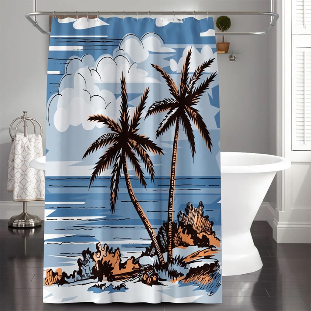 1 St. Tropiskt Strandlandskap Mönster Duschdraperi Strandbakgrund Digitaltryck Vattentätt Duschdraperi För Badrumsdekoration W60H190(CM)-1 Pcs