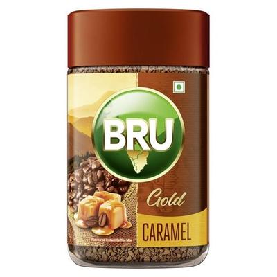 BRU Gold Caramel 100 Gramm | Aromatisierter Instantkaffee | Die geschmackvolle Note für Ihren Alltagskaffee | Hergestellt mit gefriergetrocknetem Kaffee | Ergibt 80 Tassen