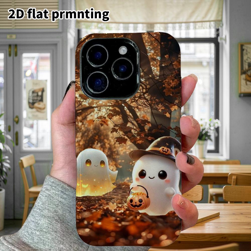 Phone Case: 2D Flat Design Suitable for iPhone 18, 17, 16, 15, 14, 13 Pro Film Protective Case, Couple Style, Two Little Ghosts, Christmas and Hallowe