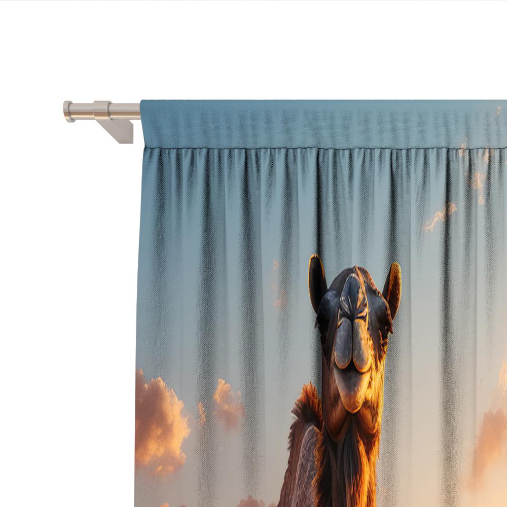 2PC Home Decoration Curtains, Desert Background With Pole Pocket Curtains, Kitchen, Coffee Shop, Living Room, Balcony, Garden