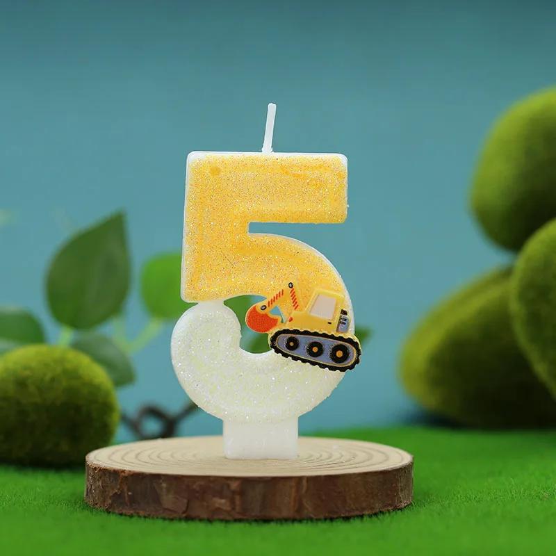 Niedlich Mode Kreativ Ingenieurfahrzeug Bagger Zahl Geburtstagstorte Kerze Geschenk Dekoration Handgemachte Geburtstagskerze Jungenparty