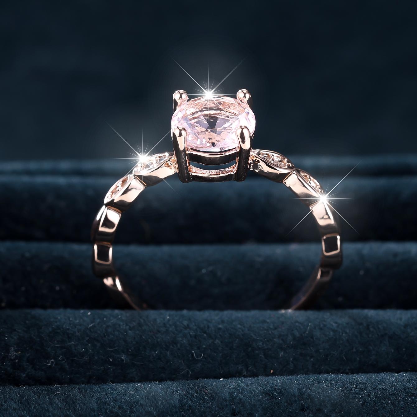 

Изысканное круглое кольцо из розового золота с розовым стеклянным краем, кольцо с белым цирконом, розовое обручальное кольцо Promise 9 розового золота