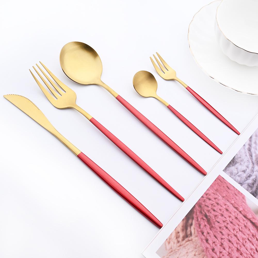 30-piece Black Handle Gold Cutlery Set Matte Finish Dinnerware Set Stainless Steel Knife Fork Spoons Kitchen Utensils Complete