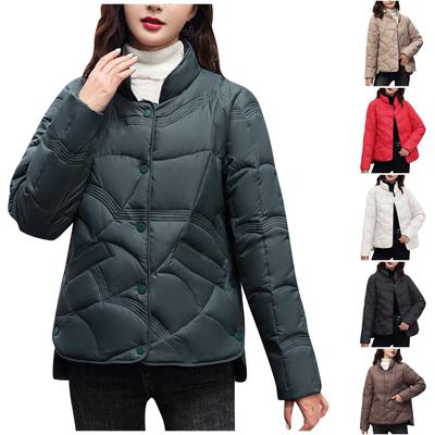 Women's Solid Color Standing Collar Long Sleeve Pocket Warm Cotton Coat Cotton Jacket