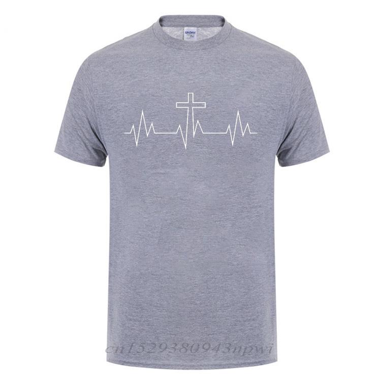 Christ Lives Here Cross Heartbeat Christian Jesus Faith Inspirational T Shirt TShirt For Men Male Short Sleeve Cotton Tshirt