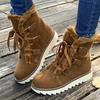 Women's Plush Lined Snow Boots, Solid Color Lace Up Outdoor Anti-Slip Boots, Winter Thermal Outdoor Mid Calf Boots