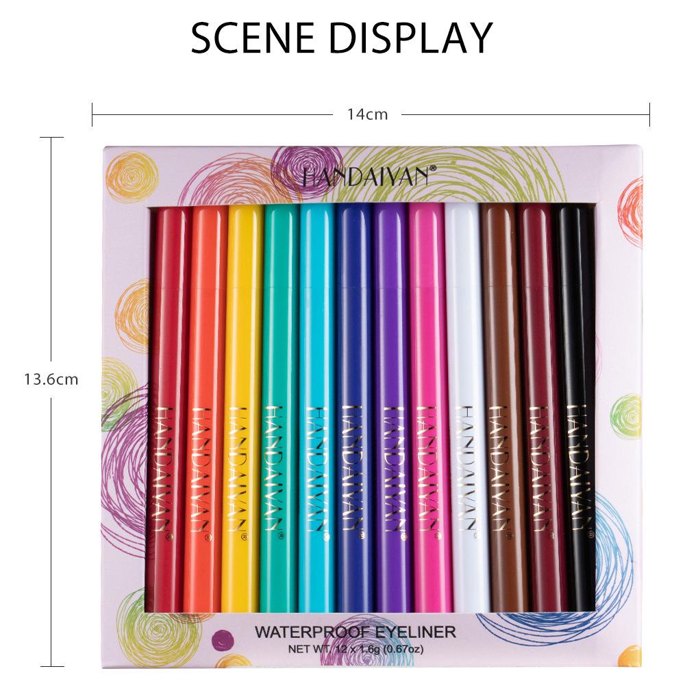 Handaiyan 12-teiliges schnelltrocknendes, wischfestes mattes farbiges Flüssig-Eyeliner-Set