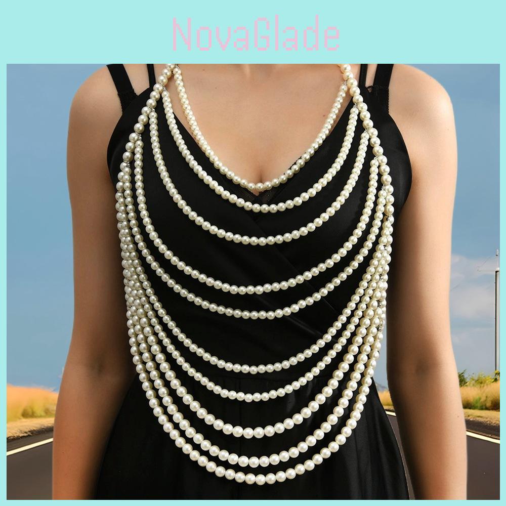 Boho Body Chain Necklace With Faux Pearl Beads For Fashion Women