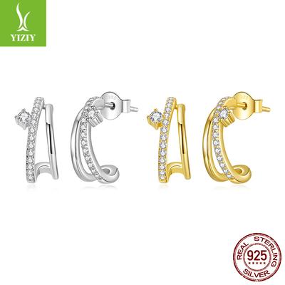 Orecchini Doppi Split in Moissanite Orecchini Scintillio Personalizzato Orecchini a Bottone Semicircolari in Argento Sterling S925