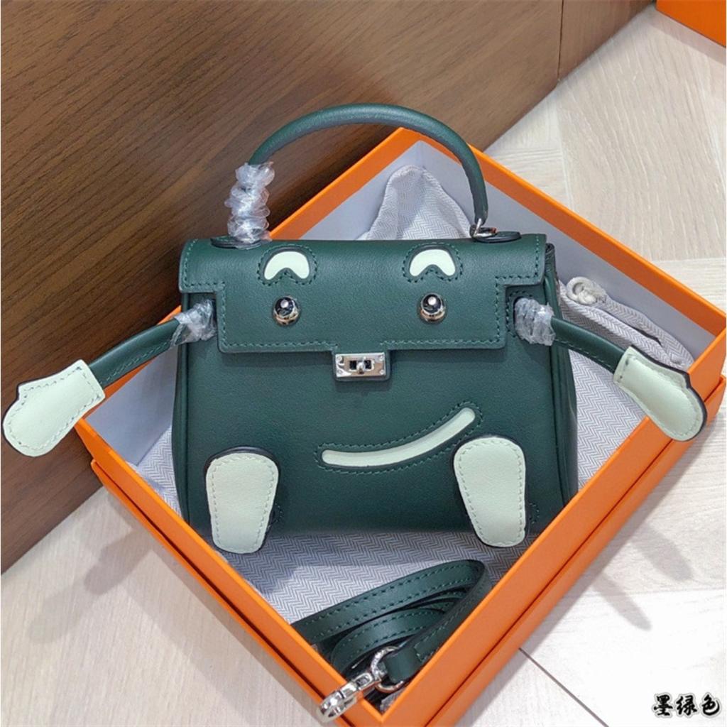 Smiley Bag 2025 New Cute Mini Messenger Bag First Layer Cowhide Shoulder Handbag Spoof Kelli Bag Woman