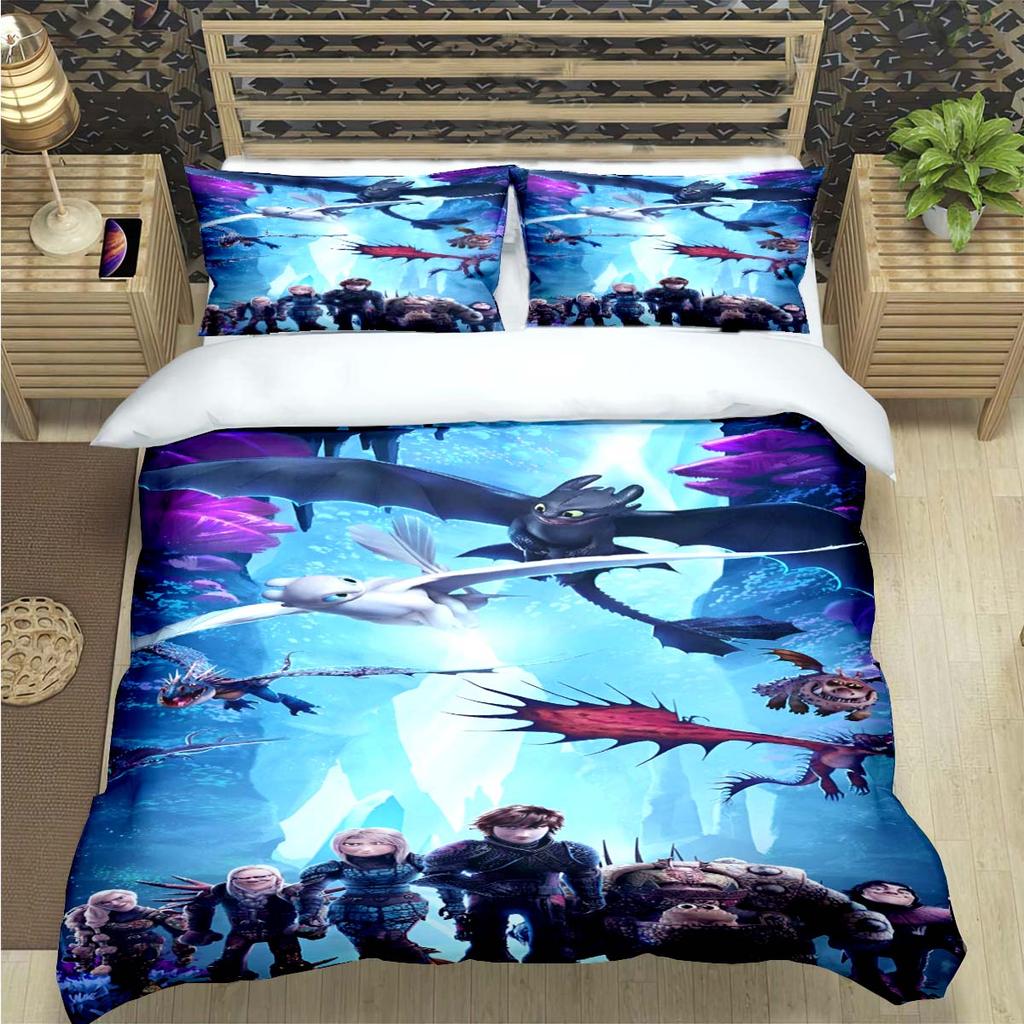 Fashion 3D Movie Cute Roles Dragon Print Bedding Set Duvet Cover Comforter Bed  Youth Kids Girl Boys Luxury Birthday Gift