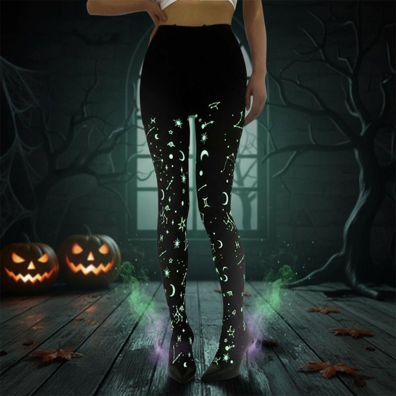 Fashion Glow In The Dark Hosiery With Elastic Waistband Halloween Pantyhose Perfect For Evening Event And Daily Use