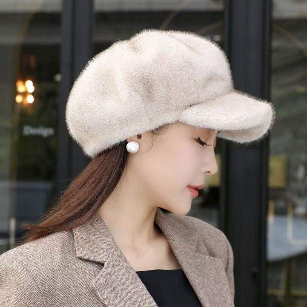 Protection From Cold Plush Thick Warm Hat Imitation Mink Winter All-match Hat Women Beret