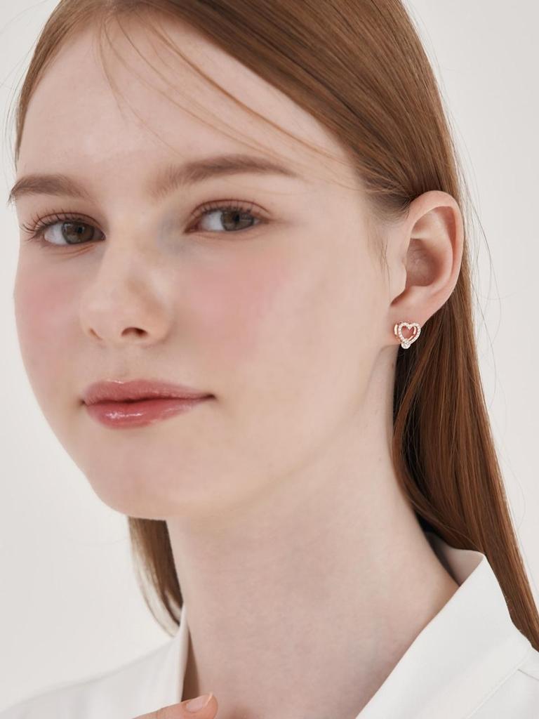 14K GF Simple Cubic Cute Heart Earrings C24EGF202