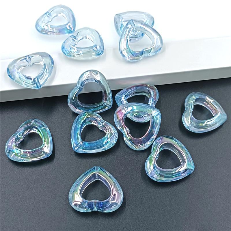 Fashion Transparent DIY Jewelry Accessories Creative Aurora UV Plated Earrings Making Vertical Hole Beads Hollow Magic Color Heart 5pcs