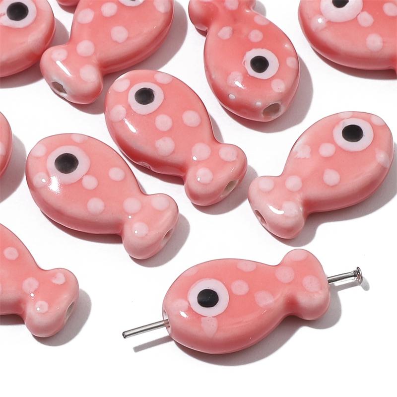 2Pcs Ceramic Beads Hand-painted Polka Dot Double-sided Fish Beads For DIY Bracelets Necklaces Jewelry Making Accessories