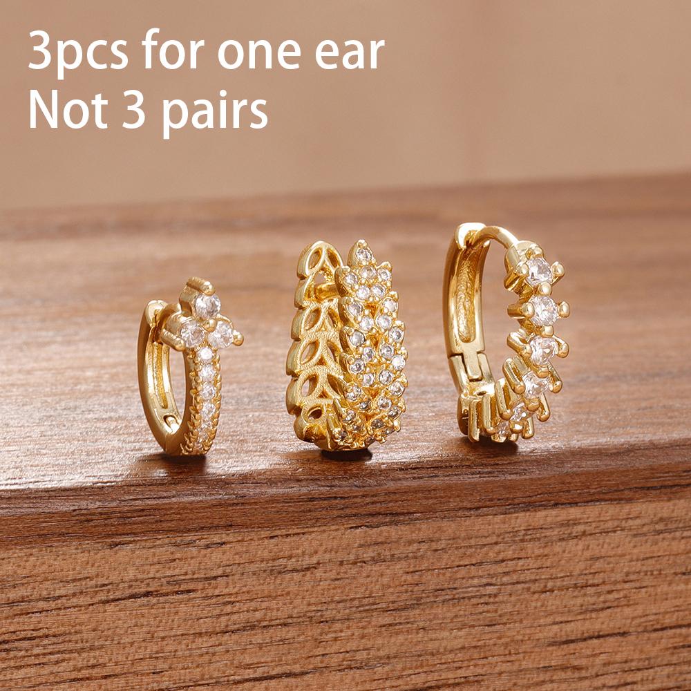 

3PCS Hoop Earrings Set for Women Fashion Gold Plated CZ Zircon Female Unique Huggie Piercing Earring Aesthetic Jewelry aretes