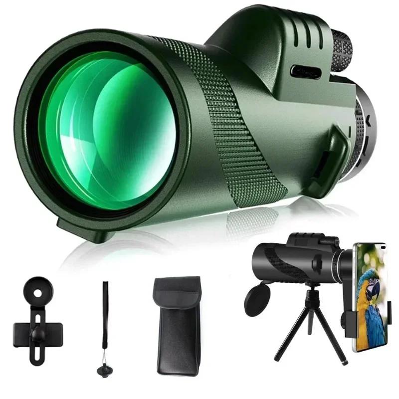 80x100 Portable Monocular Telescope HD Long Range Zoom Telescope with Tripod  Phone Clip for Hunting Sports Outdoor Camping