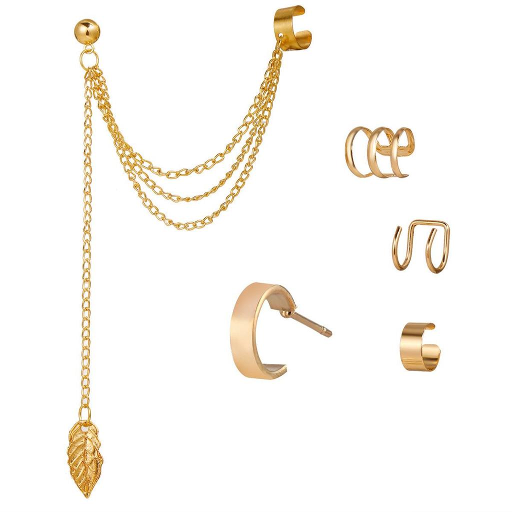 Gold Silver Color Leaves Clip Earring for Women Men Creative Simple C Ear Cuff Non-Piercing Ear Ear Clip Set Trendy Jewelry Gift