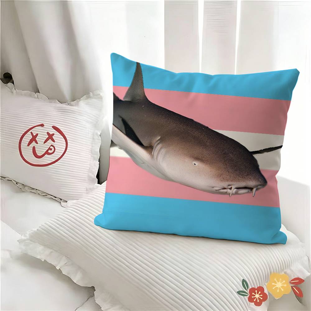 Pc Trans Blahaj Shark Pillow Case Fashion Square Pillowcase Bedroom Sofa Room Ins Decoration Leisure