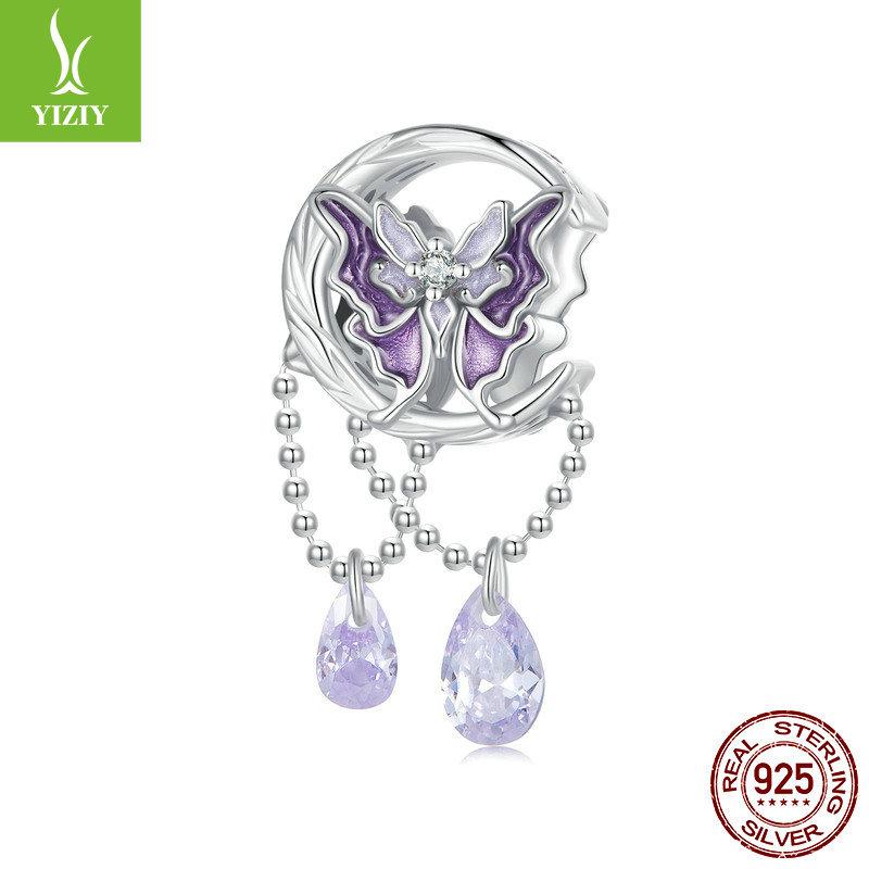 Purple Butterfly Elf Diy Bracelet Beaded Accessories, Sweet Girly Wind S925 Sterling Silver Pendant