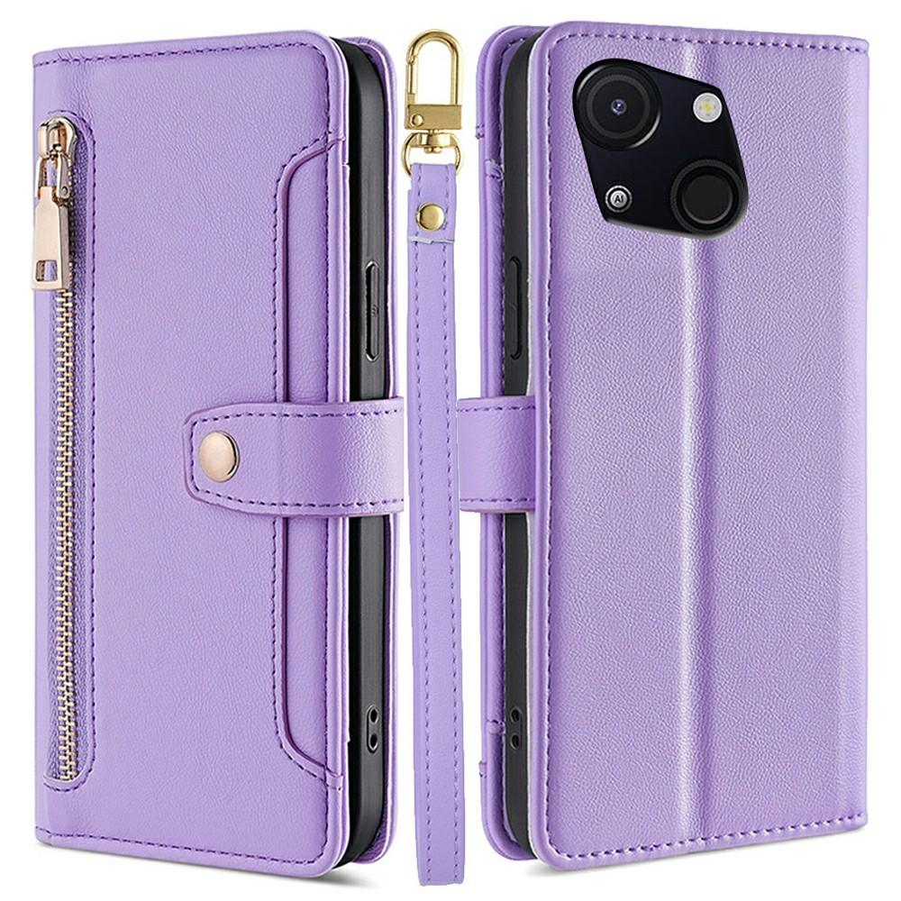 For Itel A50C Leather Case Zipper Pocket Wallet Phone Cover with 2 Straps