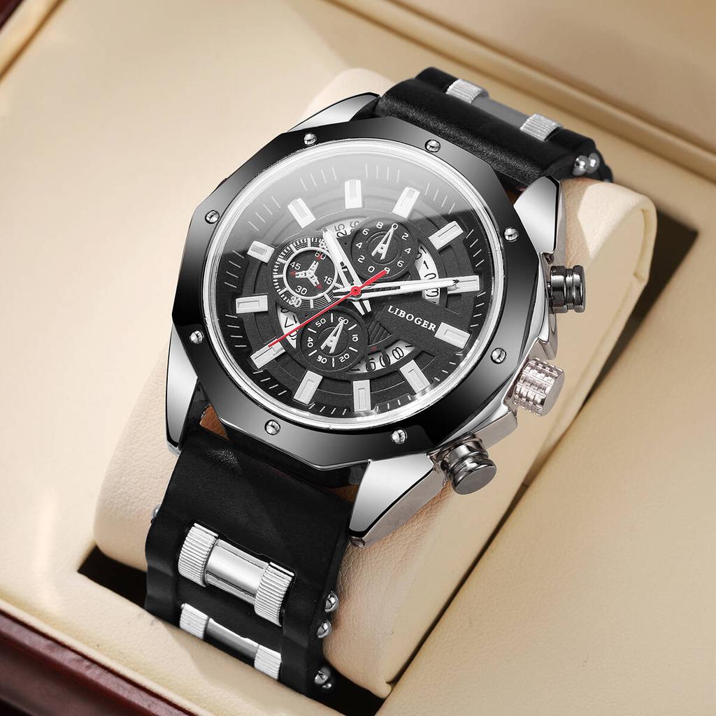 Luxury Large Dial Men's Sports Watch Fashion Silicone Band Quartz Wristwatches With Date Calendar