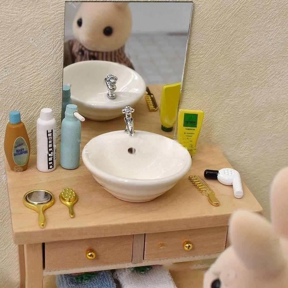 Möbel Spielzeug Keramik Puppenhaus Spielzeug Waschbecken Figur Badezimmer Waschbecken Modell Simulation Badezimmer Waschbecken