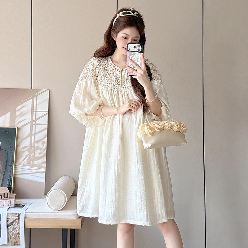 Elegant 2026 Crochet Lace Maternity Dress - Loose Fit Summer Fashion