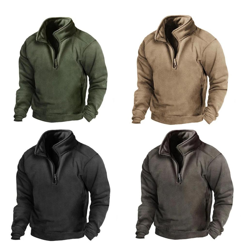 Felpe da Uomo con Mezza Zip Autunno Maschile Collo Alto Larghe Monocolore Pullover Uomo Tendenza Casual Felpe con Cappuccio