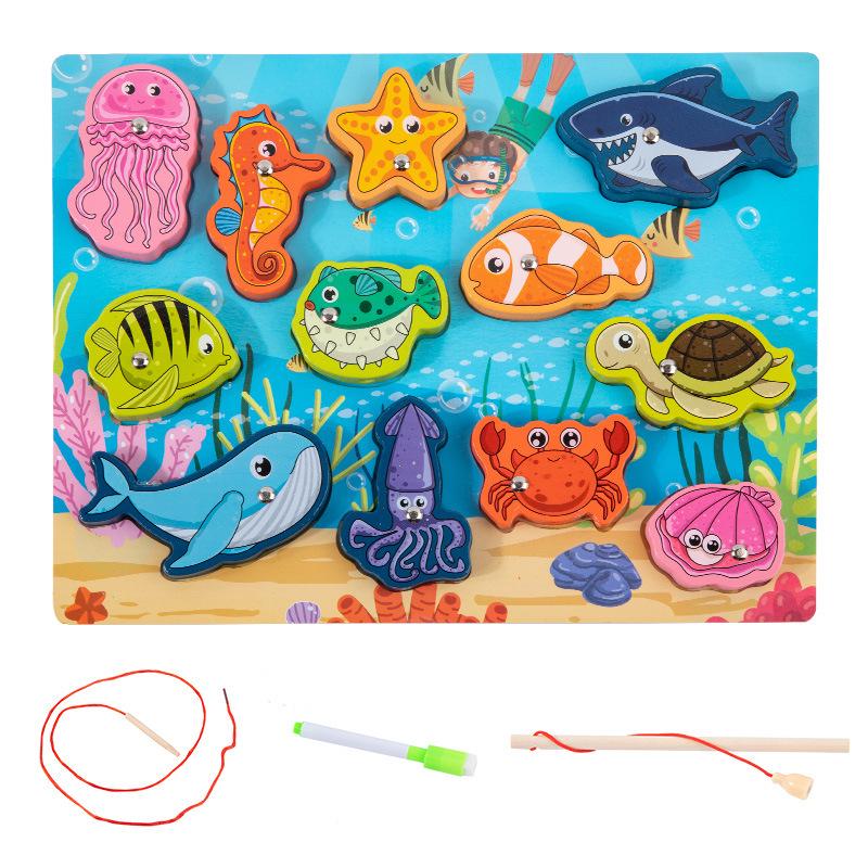 Children's Double-Sided Wooden Activity Board: Matching, Stringing, Drawing, Beading, and Fishing Educational Toy