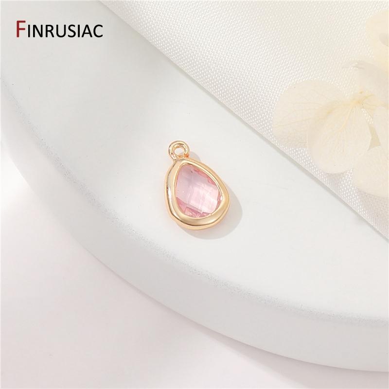 DIY Pendant Necklace Making Accessories 14K Gold Plated Brass Zircon Geometric Charms For Women Jewelry Making Supplies