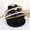 Bucket Hat Wide Wavy Lace Brim Sun Protection Hat with Ribbon Bow Decoration Summer Travel Beach Vacation Hat