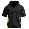 Men's Summer Shirt Zipper Pocket Short Sleeve Hooded Sweatshirt Men's Sports Large Size Casual Sweatshirt