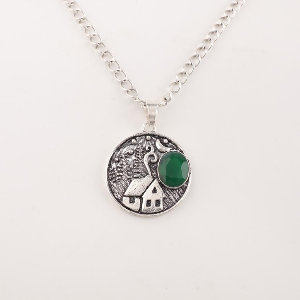 Natural Green Onyx Gemstone 925 Sterling Silver Jewelry Pendant 1.29'' For Her CP-39-19