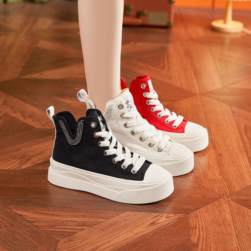 High-top Canvas Shoes Women's 2025 Summer New Breathable Mesh Sandals Student Red Fashion Versatile Casual Board Shoes