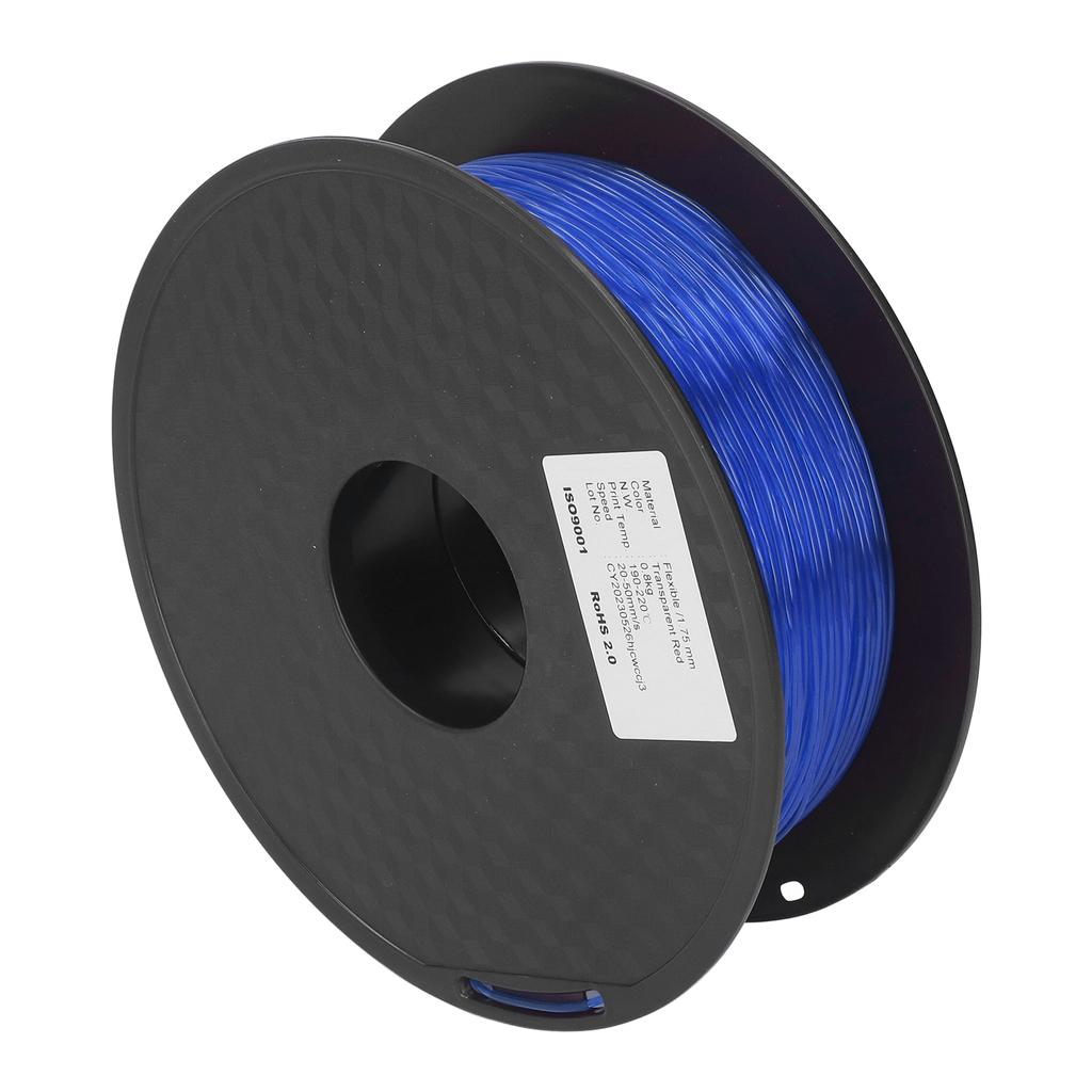 Filamento TPU 1.75mm 1KG Paquete Libre de Atascos Flexible para Consumibles de Impresora 3D FDM Azul Transparente
