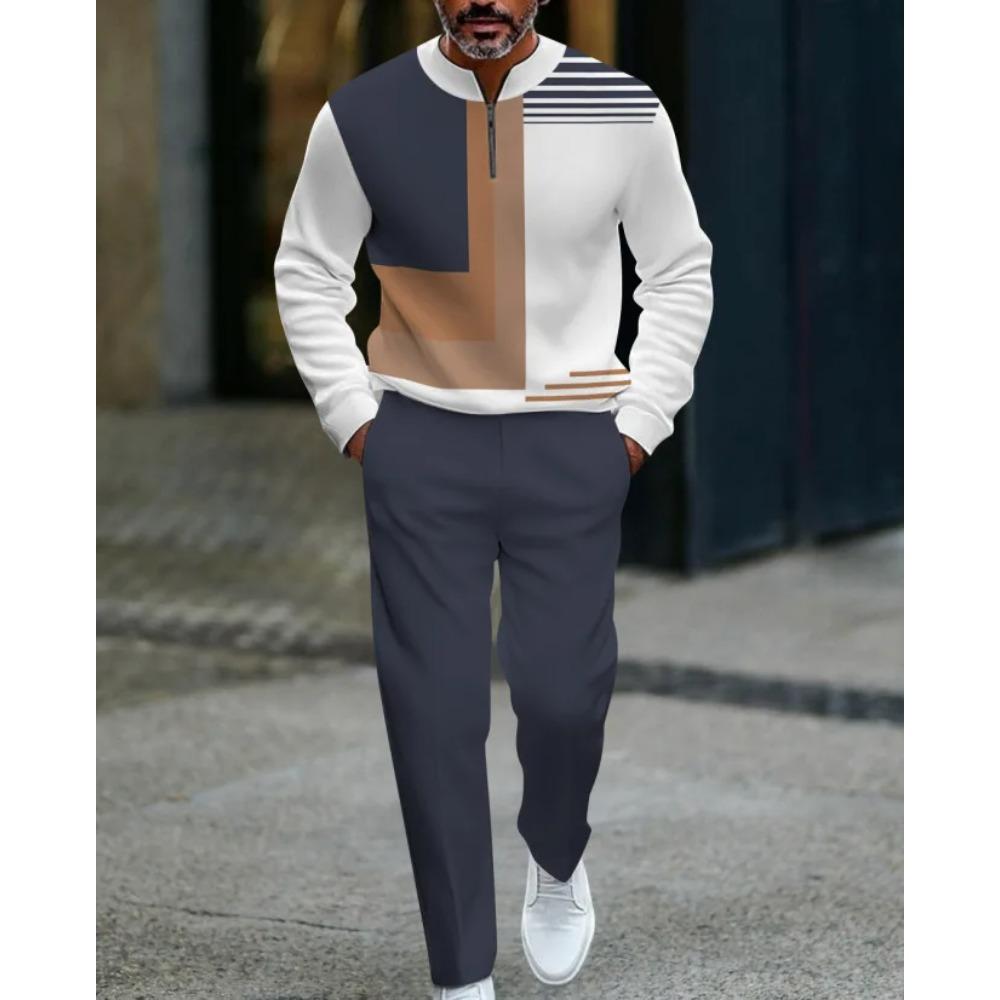 Herren Mode Stil Gedruckt Zweiteiliges Set 3D Digital Halber Reißverschluss Lässig Trendig Sportbekleidung Herbst und Winter Set