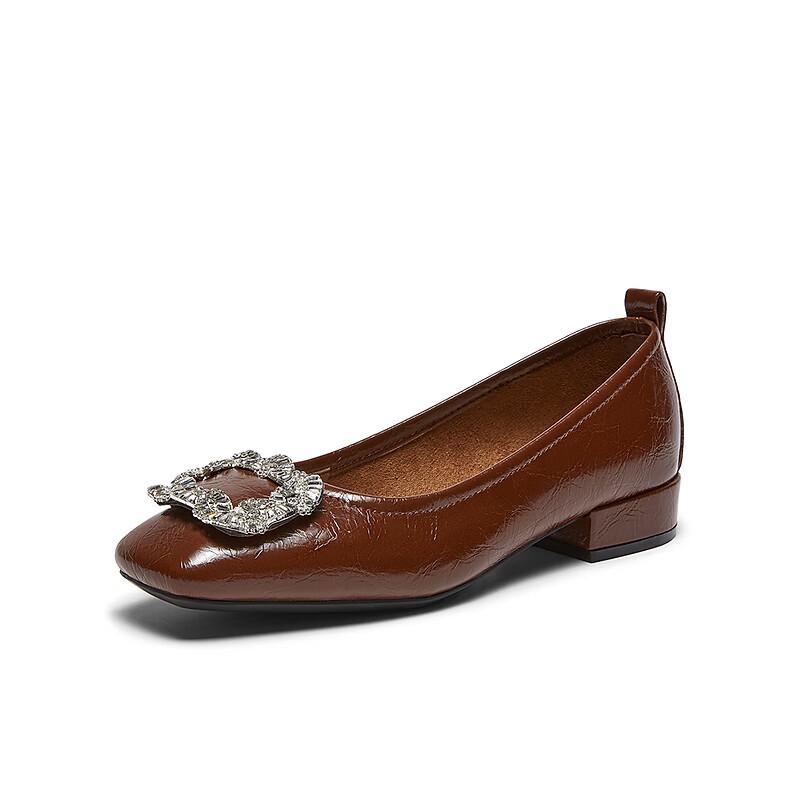 BASTO Fashion Shiny Rhinestone Commuting Low-Cut Square Toe Women's Flats