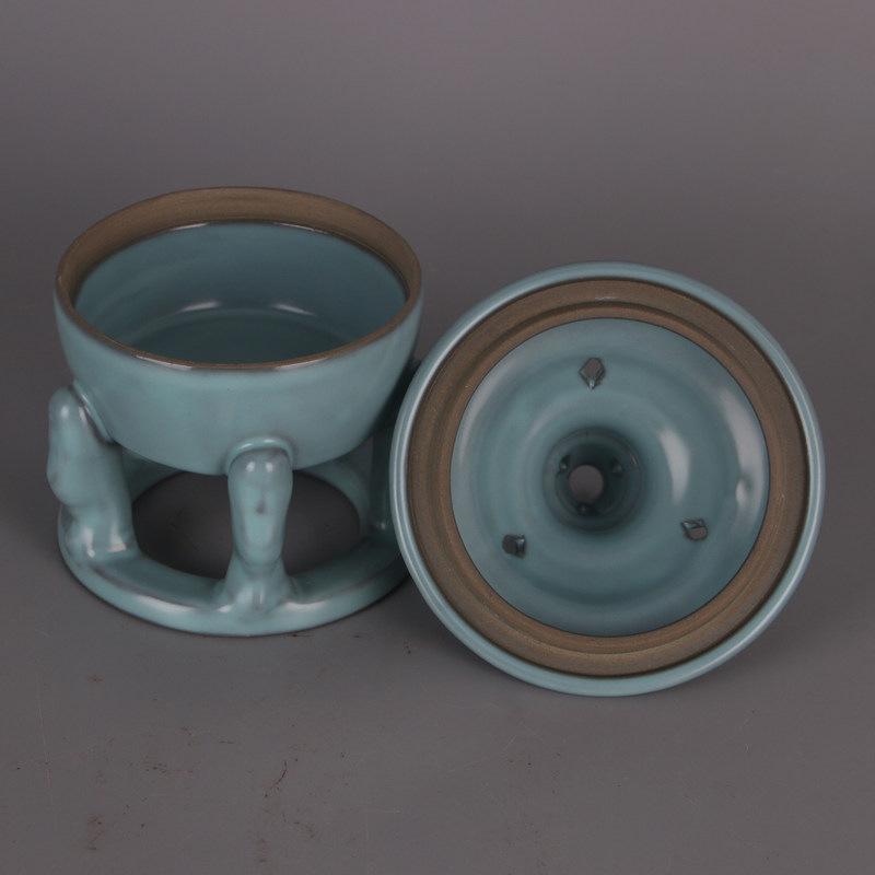 Song Dynasty Ru Kiln Sky Blue Glaze Openwork Incense Burner - Chinese Wénwán Ornament, Antique Porcelain Reproduction.