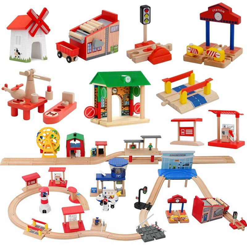 All Kinds Wooden Tunnel Station Platform Wooden Train Track Accessories fit for Brand Wooden Railway Track Toys for Children