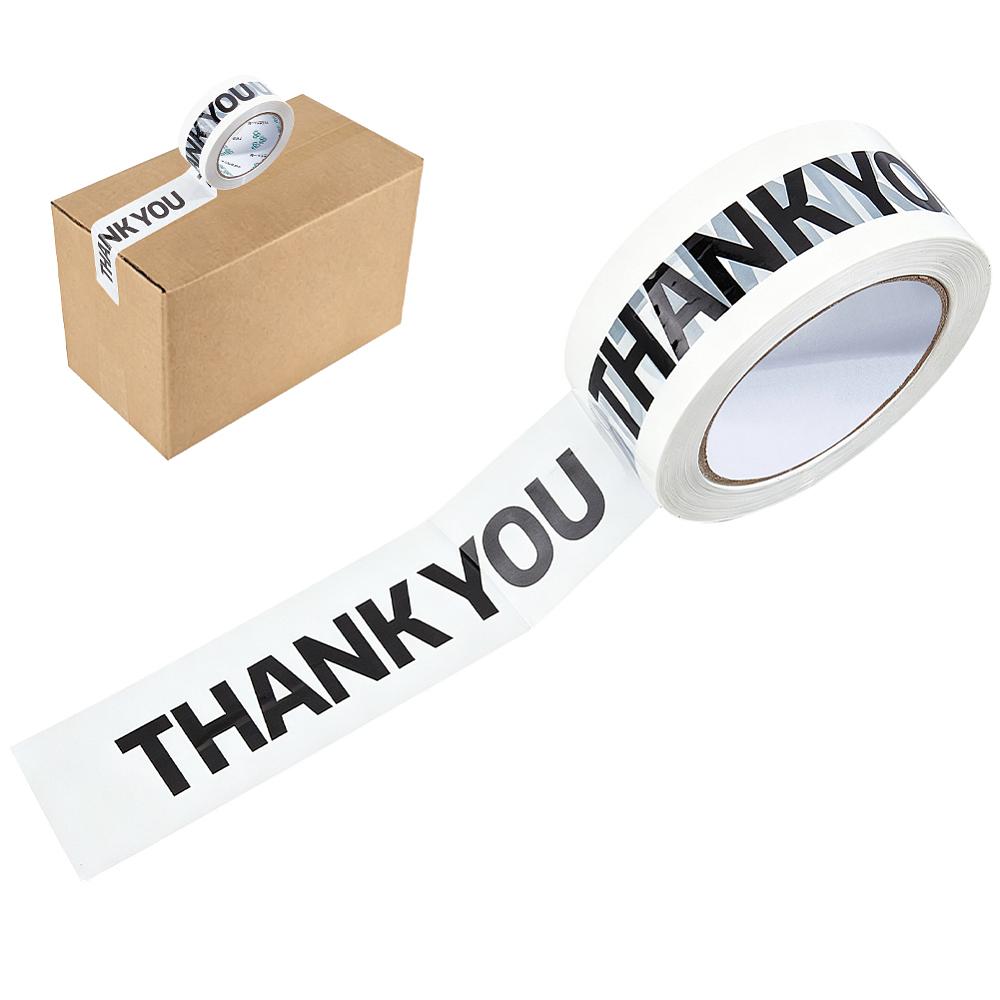 PP Adhesive Tapes DIY Scrapbook Decorative Adhesive Tapes for Craft and Gifts Word Thank You Pattern White 45x0.1mm about 100.00 Yards(91.44m)/Roll
