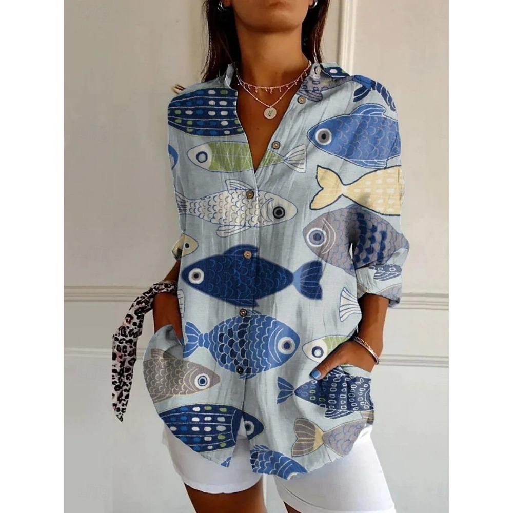 Sommer Damenhemd Blume Aktiv Stilvolle Bluse Reverskragen Bluse Damen Langarmhemden Damenkleidung Damenkleidung