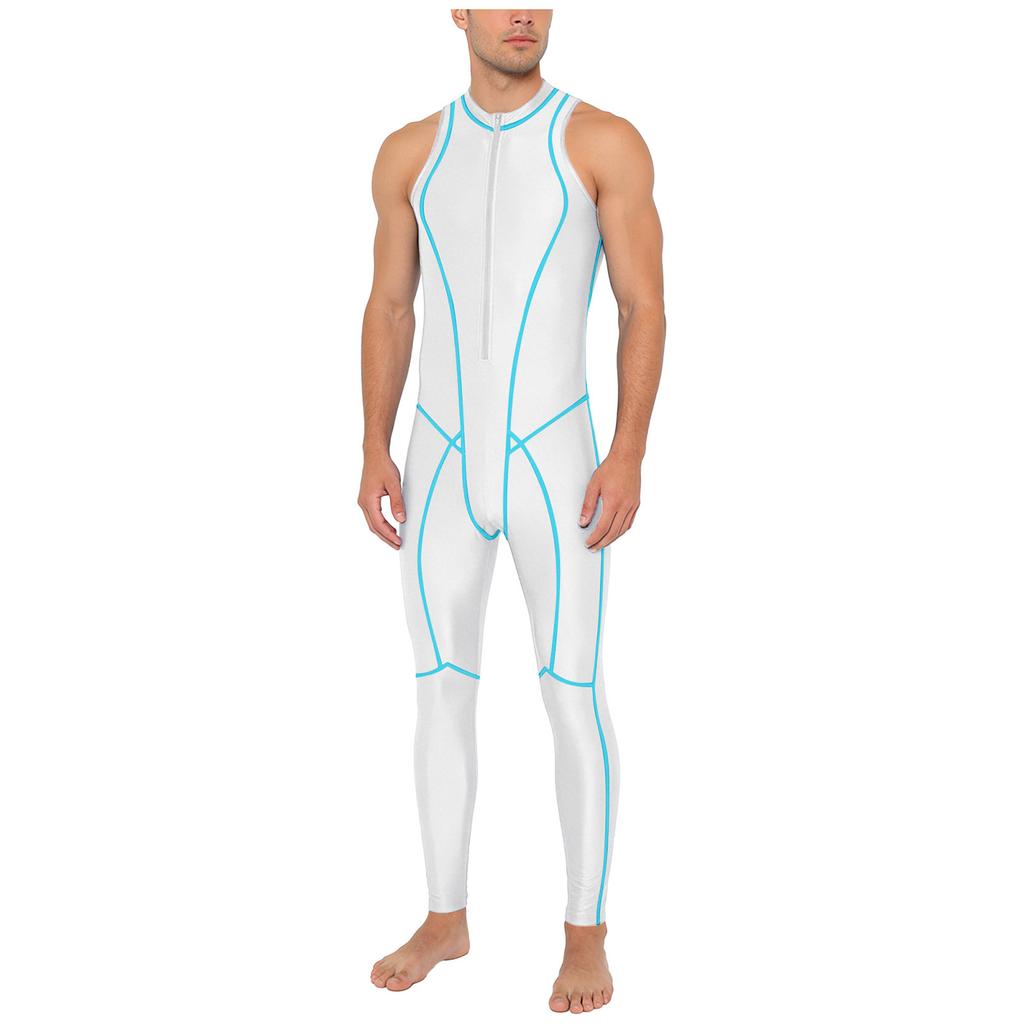 Combinaison de bain brillante pour homme Fermeture éclair avant Sans manches Body Leggings Coutures plates Combinaison
