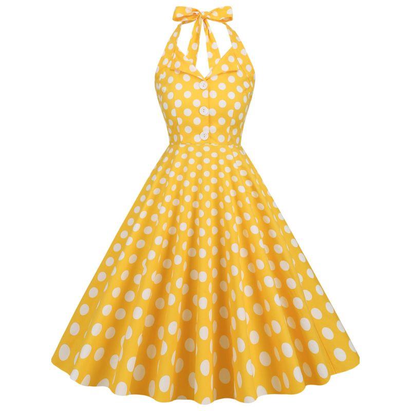 Elegant V-Collar Polka Dot Backless Slim Fit Dress Halterneck