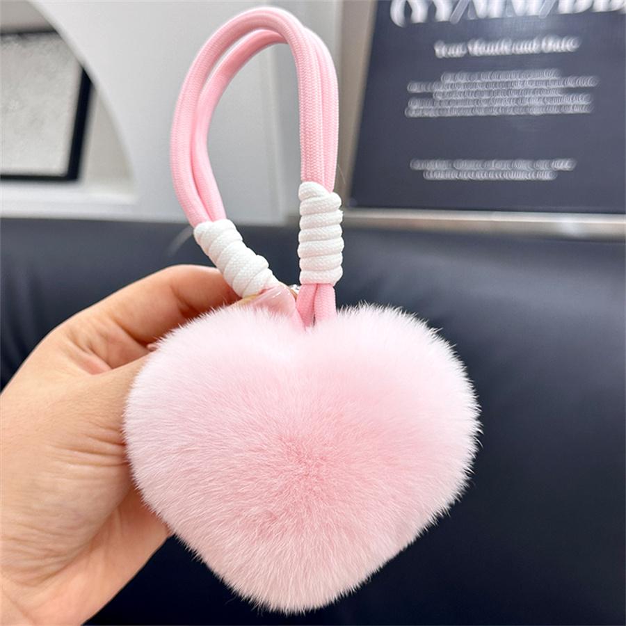Heart Keychain Plush Pompom Rabbit Fur Keychain Women Bag Car Key Chain Pendant Decoration Jewelry Hangings Accessories Gifts