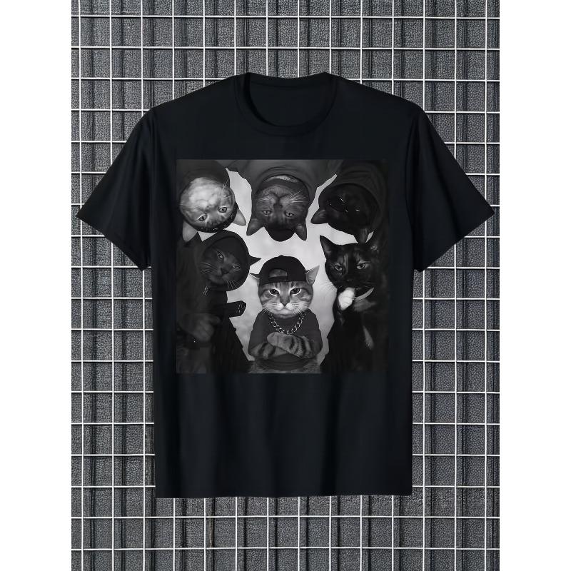 

Men s Funny Gangster Cat T-Shirt - Humorous Streetwear Suitable for Cat Lovers, Loose Fit Short-Sleeve Round Neck Tee with Black/White Graphic S чёрный