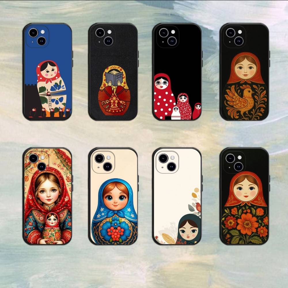 Matryoshka Art Russian Phone Case For 17 16 15 14 13 12 11 Mini XS XR X 6S 6 Pro Max Plus Black Soft Cover