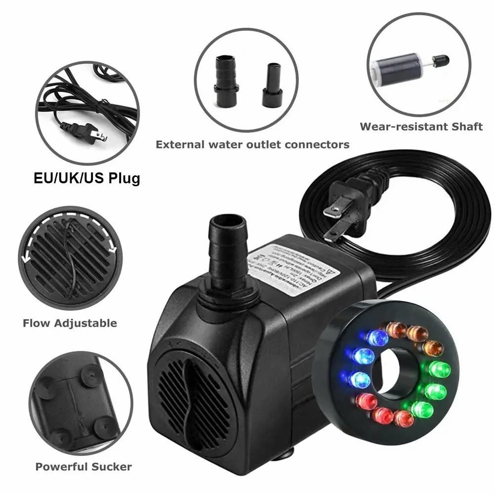 D5 Submersible Water Pump With 12 Led 15w Underwater Lights Noise Reduction Fountain Swimming Pool Pond Tank Electric Water Pump